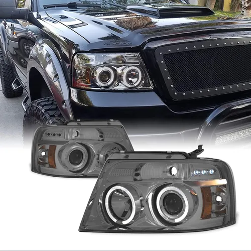 Vista 11 de Ford F150 F-150 Pickup Negro Bisel Doble de Halo LED G2 Proyector Faros delanteros para lámparas frontal Repuestos