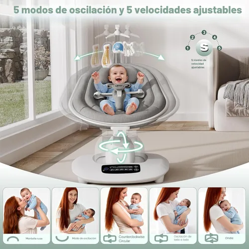 Vista 2 de AMKE Columpio eléctrico de lujo para bebés, 45dB de silencio con motor dual, 5 movimientos de columpio, marco de aluminio, 3 posiciones