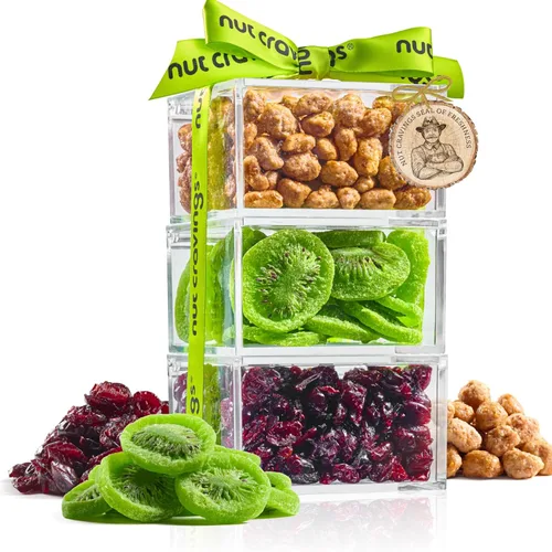 Vista 13 de NUT CRAVINGS Colección Gourmet - Agradecimiento y Apreciación, Cesta de Regalo Torre de Nueces y Frutas Secas, con Cinta TY + Tarjeta