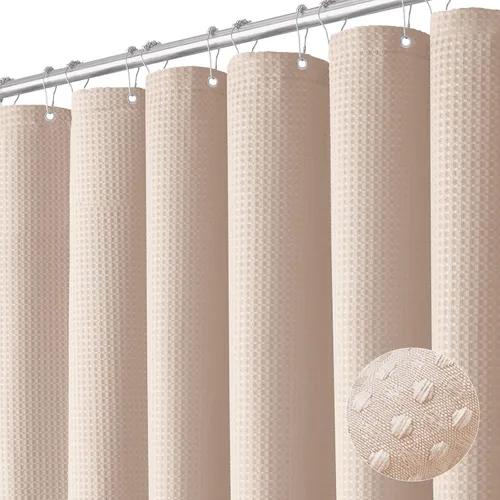 Vista 48 de Cortina de ducha de tela Dynamene verde oscuro - Cortinas de baño de tela de nido de abeja texturizadas resistentes, juego de cortinas de baño