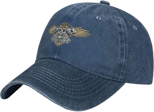Cowboy Hat Trendy Hats for Man and Women Djustable Four Season Outdoor Baseball Cap of Hell Skull with Angel Navy Blue