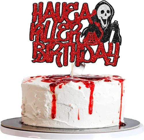 Vista 20 de Gyufise 1 pieza de decoración de pastel de cumpleaños con purpurina montada de terror clásico de Halloween para temática de terror sangriento