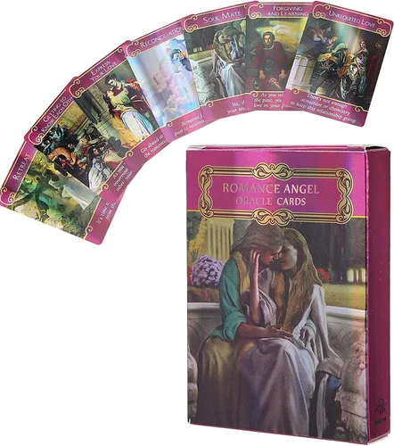 Vista 7 de Yitengteng Juego de cartas de tarot con holograma de ángel romántico, con bolsa, tarjetas Oracle para contar el futuro con efecto flash, tarjeta