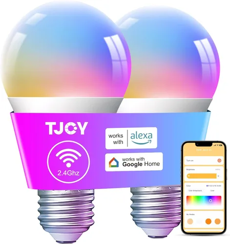 TJOY Bombillas inteligentes, bombilla LED WiFi compatible con Alexa y Google Assistant, bombillas Alexa RGB que cambian de color, 9 W (equivalente a
