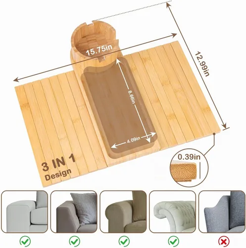 Vista 4 de Soporte de taza de sofá para reposabrazos de más de 4.9" de ancho con soporte de teléfono de 360° Acacia