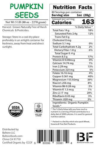 Vista 2 de Semillas de calabaza orgánicas, crudas, sin OMG, sin cáscara sin sal a granel (2 libras)