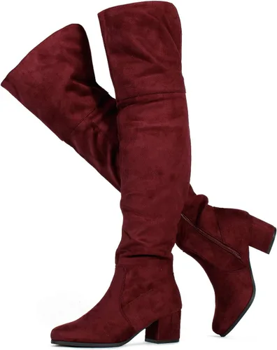 Botas ajustadas de tacón alto hasta las rodillas, para mujer, de RF Room of Fashion Burgundy Su (Regular Calf)