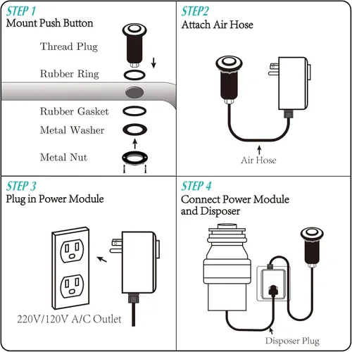 Vista 7 de BESTILL Kit de interruptor de aire de eliminación de basura, certificado UL (E530042), interruptor de encendido/apagado superior del fregadero