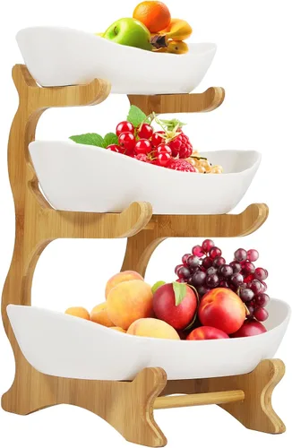 Cesta de frutas de 3 niveles, cesta de frutas y verduras blancas, bandeja de frutas, soporte de cuenco para frutas, nueces, aperitivos, dulces,