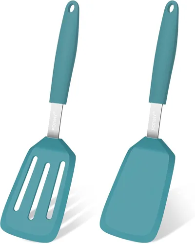 Vista 12 de Juego de 2 espátulas de silicona, espátula de cocina resistente al calor de 600 °F, espátula sólida y ranurada sin BPA, utensilios de cocina