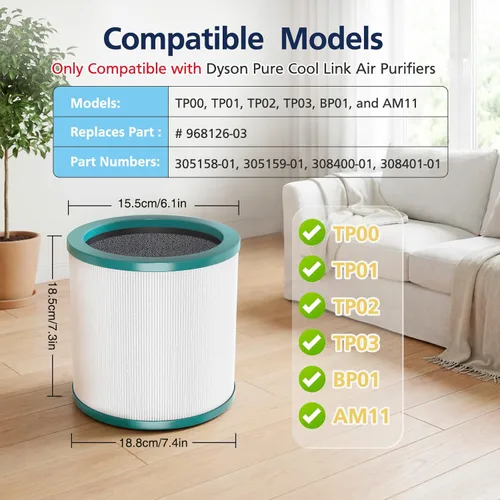 Vista 2 de TP01 Filtro HEPA de repuesto compatible con los modelos Dyson Tower Purifier Pure Cool Link TP01, TP02, TP03, AM11, BP01, pieza de repuesto
