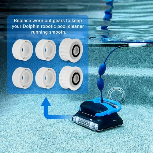 Vista 6 de Piezas de repuesto robóticas automáticas para limpiador de piscinas, ruedas guía paquete de 4 con 2 engranajes de polea 3884997-R6 para Maytronics