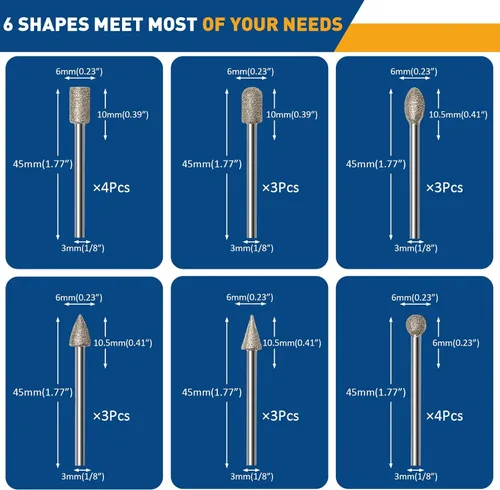 Vista 6 de 20Pcs 120 Grit Diamond Grinding Bits Compatible with Dremel Rotary Tool with 1/8" Shank Diamond Drill Bits for Stone Glass Carving Engraving DIY