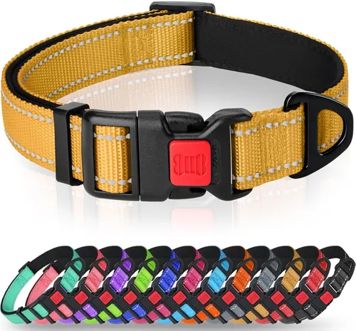 Vista 14 de Taglory Collar reflectante para perro con hebilla de bloqueo de seguridad, collares ajustables de nailon para mascotas para cachorros, hembras
