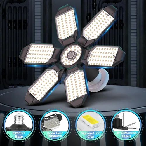 Vista 3 de Luces LED de garaje, 1 paquete de 200 W, luces LED de techo superbrillantes, 6500 K, 22000 lúmenes, luz de garaje deformable, ideal para sótano