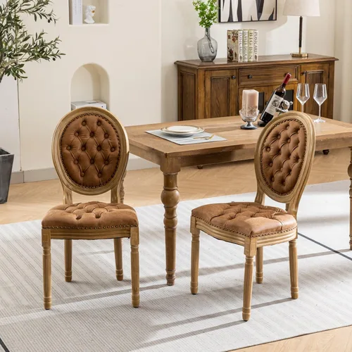 Vista 23 de French Style Solid Wood Frame Dining Chairs, Hand-Pulled Buckle Decor PU Leather with Nailhead Trim, High Back Dining Room Chairs Set of 2 for