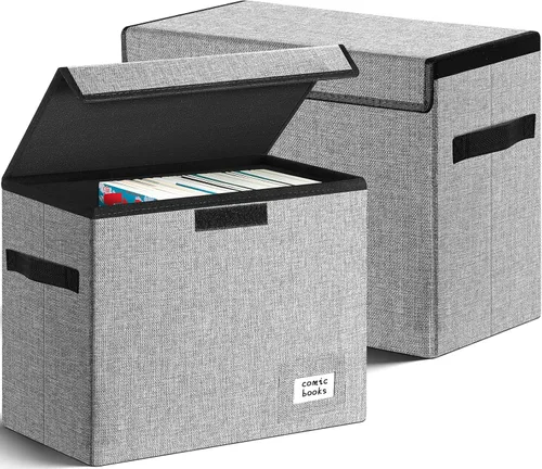 Vista 10 de Leffis Caja de Almacenamiento para Cómics, Caja 39.4 cm X 19.1 cm X 28.7 cm, Caja Corta Plegable con Tapas para 150 Cómics, Contenedor de Cómics