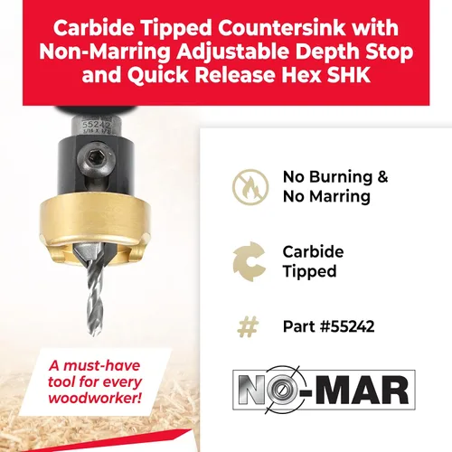 Vista 2 de Amana Tool Avellanador de 82 Grados con Broca con Tope de Profundidad y Rodamiento de Bolas Sin Empuje, 55242, 1/2 D x 3/16 Diámetro de Broca x