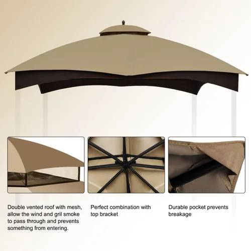 Vista 3 de COOSHADE Toldo Superior de Repuesto para Cenador para Lowe's Allen Roth #GF-12S004B-1(Beige1) 10x12 Gazebo reemplazo superior, toldo de repuesto