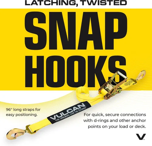 Vista 8 de VULCAN Kit completo de amarre de correa de eje con correas de trinquete de gancho a presión, amarillo clásico, incluye (4) correas de eje de 22