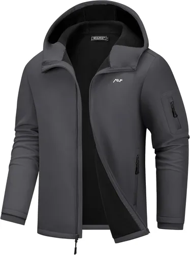 Vista 7 de WULFUL Chaqueta ligera Softshell para hombre, con forro polar, rompevientos, impermeable, suave, para senderismo al aire libre