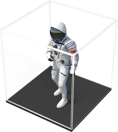 Vista 30 de Vitrina de acrílico transparente con base negra mate, vitrina premontada a prueba de polvo, caja transparente de una sola pieza para coleccionables