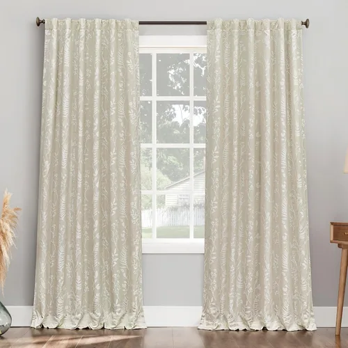 Vista 7 de Sun Zero Ambridge - Juego de 2 paneles de cortinas con pestañas traseras de aspecto plisado con diseño de hojas botánicas bordadas, 100 % opacas, 50