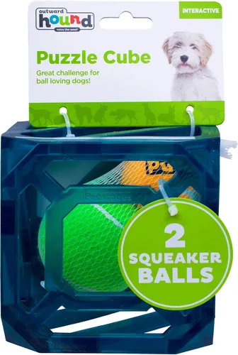 Vista 2 de Outward Hound Puzzle Cube - Juguete interactivo para perros con sonido chirriante