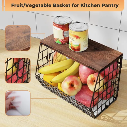 Vista 8 de Wawocs Fruit Bowl Fruit Basket for Kitchen Counter Stackable Wall Mounted Hanging Basket