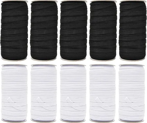 Vista 99 de Mandala Crafts Rollo de bandas elásticas beige de 0.472 in y 20 yardas para costura, 1/2 cordón elástico plano, correas elásticas trenzadas de 1 2