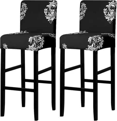 Vista 39 de Lellen Juego de 2 fundas para taburetes de bar, fundas jacquard para taburetes de bar, fundas deslizables elásticas para taburetes de bar