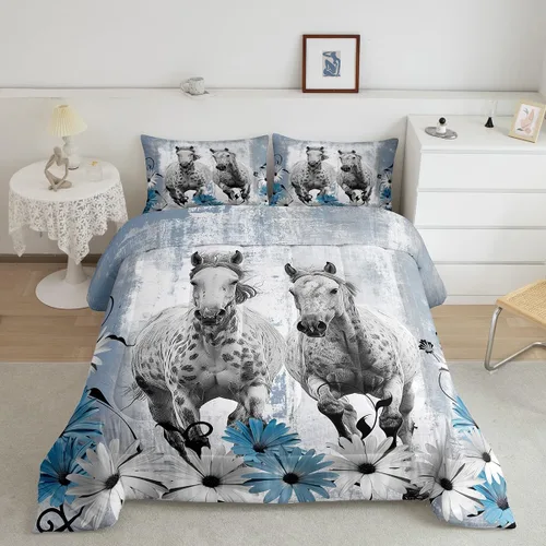 Vista 14 de Erosebridal Juego de edredón con estampado de vaca de las Highland, juego de ropa de cama de granja occidental verde azulado, decoración rústica