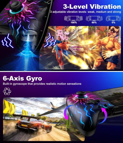 Vista 7 de NinABXY Hall Effect Joystick Controller for Nintendo Switch/OLED, Wireless One-Piece Handheld Switch Joypad - Macro, Ergonomic Grip, Turbo, Flame