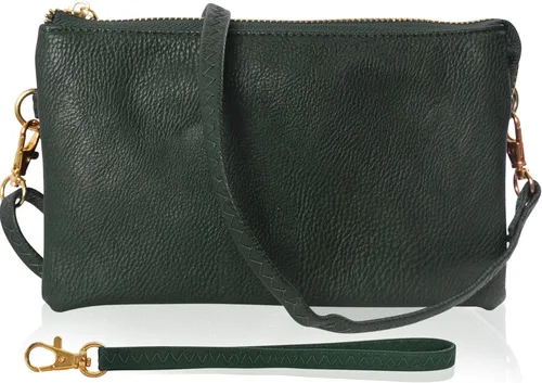 Vista 19 de Humble Chic bolsa pequeña de piel vegana, para usar cruzada o cartera con ajuste de pulsera, incluye hombro ajustable y correa para muñeca.