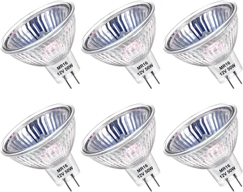 Flaspar Bombilla halógena MR16 de 50 W, 12 V, regulable, GU5.3, bombillas halógenas, cubierta de vidrio transparente blanco cálido de 2800 K, larga