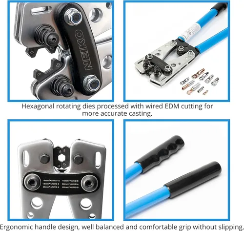 Vista 5 de NEIKO 02039A Juego de Alicates para Crimpar Terminales y Cortador de Cable, Herramienta de Crimpado de Cable de Batería, 8-0 AWG, 6mm - 50mm