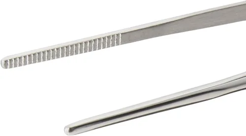 Vista 4 de Mercer Culinary, pinzas de precisión de acero inoxidable 18-8, punta fina curvada, 6 1/8 pulgadas, Punta curva, Plateado