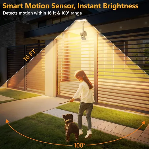 Vista 5 de Luces solares con clip para exteriores con sensor de movimiento, luces de valla solares ajustables verticalmente y giratorias en 360° con 92 LEDs