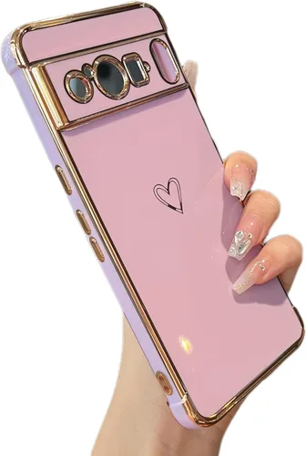Vista 43 de ZTOFERA Funda diseñada para Google Pixel 7a, bonito diseño de corazones de amor con borde chapado y protección de lente de cámara, para Google Pixel
