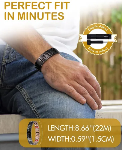 Vista 4 de Feraco Pulsera de cobre para hombres 4 elementos pulseras magnéticas elegante 99.99% joyería de cobre sólido con imanes (negro)