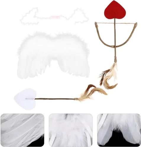 Vista 4 de ABOOFAN 1 juego de alas de cupido disfraz de alas blancas Cupido disfraz de cupido flechas y arco disfraz de niño ala de ángel bebé Cupido Cosplay