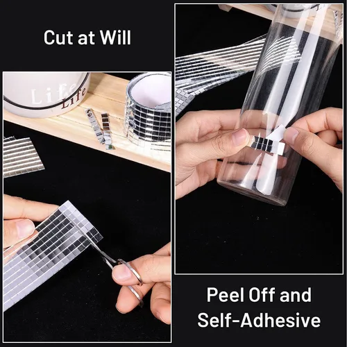 Vista 3 de PP OPOUNT 2160 azulejos de espejo autoadhesivos, calcomanías de bola de discoteca de 0.197 x 0.197 in para decoración de manualidades, azulejos