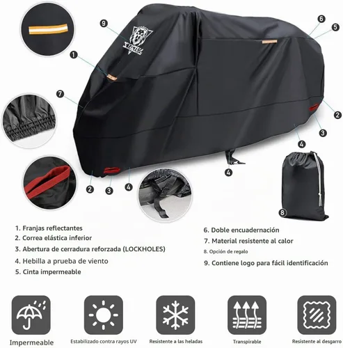 Vista 2 de XYZCTEM - Funda para motocicleta - Bolsa de almacenamiento impermeable para exteriores, hecha de material resistente, se adapta hasta 87 pulgadas