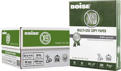 Boise Paper X-9 - Papel de copia multiusos - 3 resmas (1,500 hojas) | Carta de 8.5 x 11 pulgadas | 92 blanco brillante - 20 libras