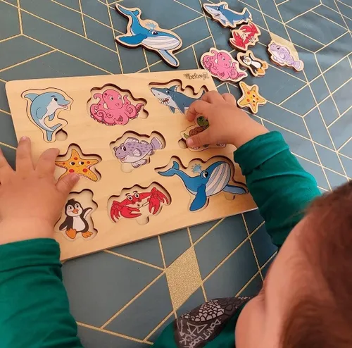 Vista 3 de Pikatoyz® Rompecabezas de madera para niños pequeños de 1 a 3 años - Juguetes educativos y de aprendizaje Montessori - Rompecabezas de madera