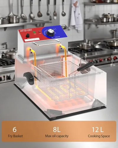Vista 2 de Freidora Comercial Profunda - Freidora Eléctrica Profunda de 12 L con Cesta de 6 L, Freidora Comercial Profunda con Cesta, Freidora de Acero
