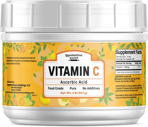 Unpretentious Vitamina C en polvo (2 lb) de ácido ascórbico, tina resellable