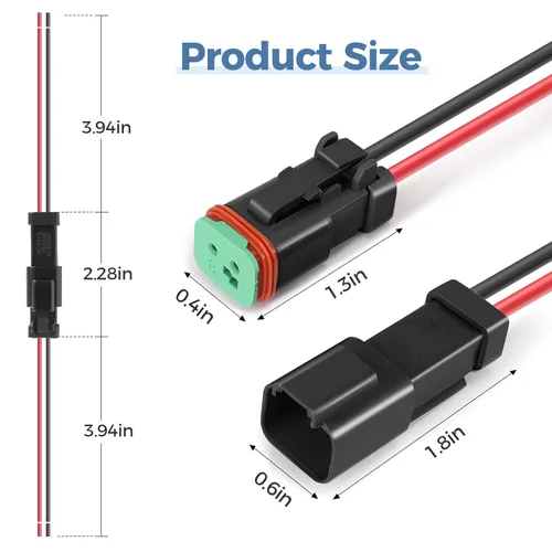 Vista 2 de Kit de 6 conectores Deutsch DT de 2 pines negro macho hembra arnés de cableado Deutsch Pigtail de 2 vías impermeable conector eléctrico automotriz