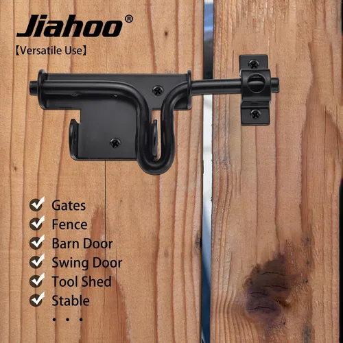 Vista 6 de JIAHOO Pestillo de puerta de perno deslizante, cerradura de puerta resistente con orificio para candado, herrajes para cercas de madera, puerta