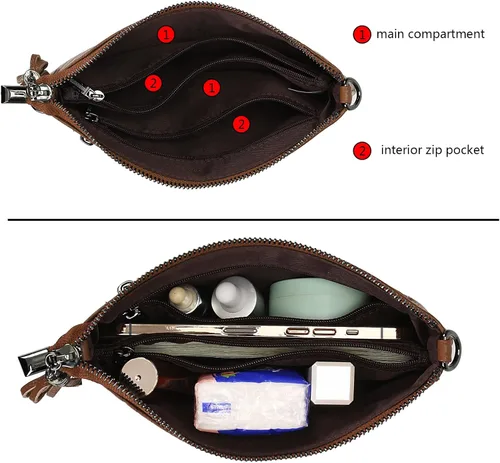 Vista 3 de Uromee Cartera de mano para mujer, de piel auténtica, con cadena de hombro desmontable